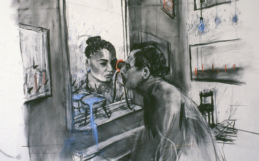 Zeichnung für Felix im Exil (Figuren Auge in Auge), 1994 / Holzkohle und Pastell auf Papier / 120 x 150 cm