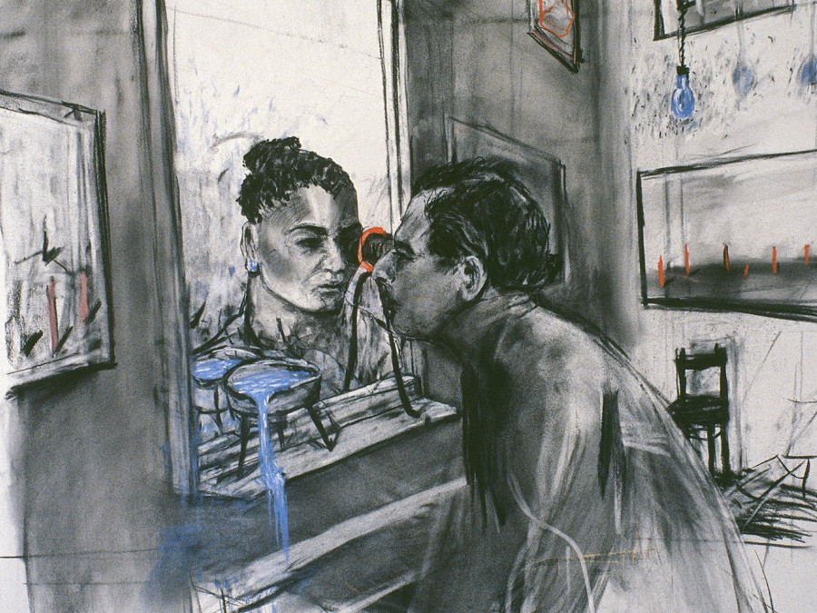 Zeichnung für Felix im Exil (Figuren Auge in Auge), 1994 / Holzkohle und Pastell auf Papier / 120 x 150 cm